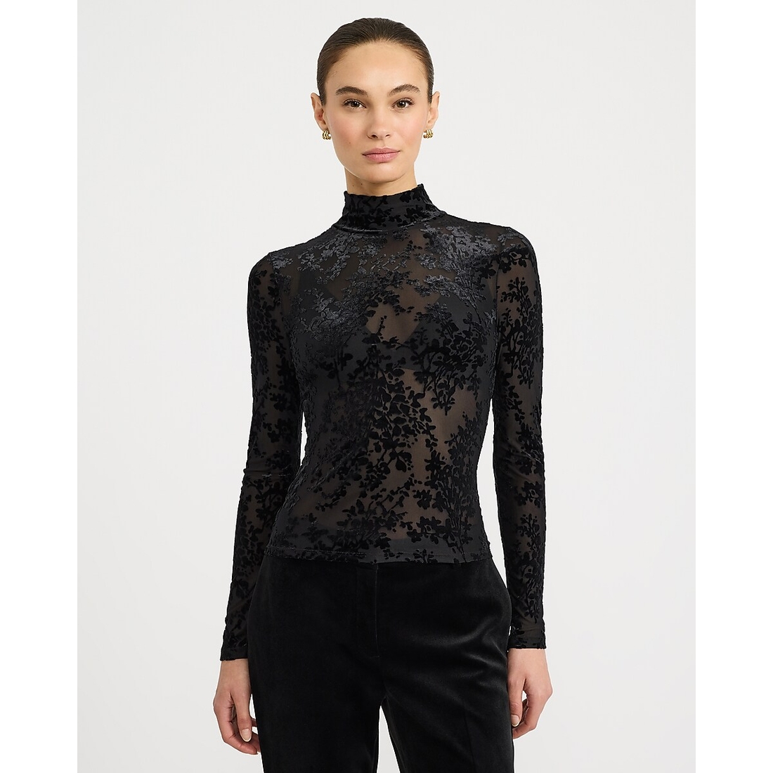 Express Textured Burnout Mock Neck Long Sleeve Tee