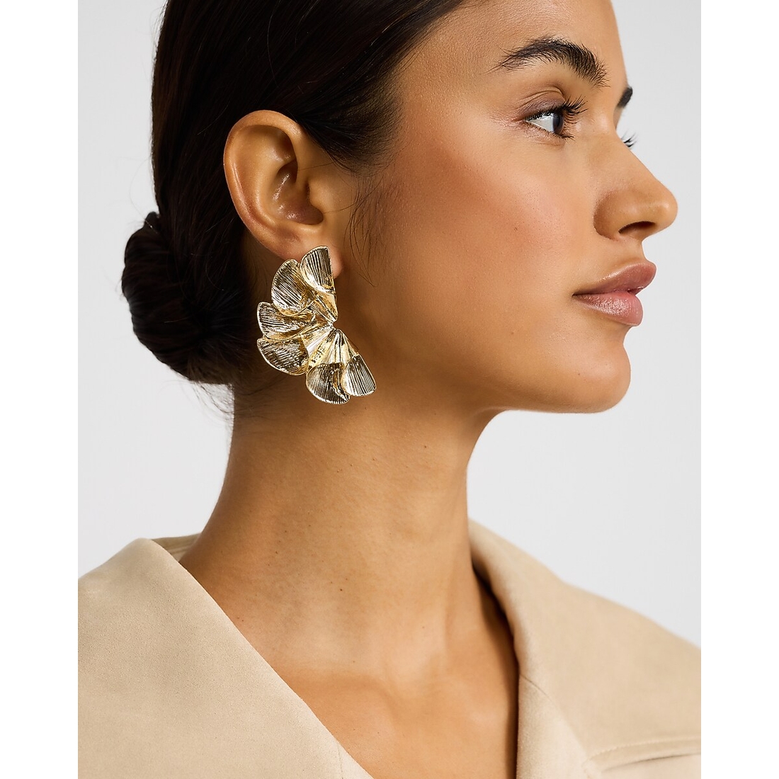 Express Textured Gold Flower Petal Stud Statement Earrings