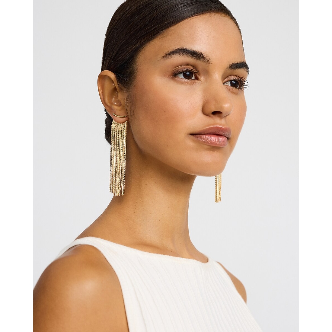 Express Gold Back Fringe Drop Statement Earrings