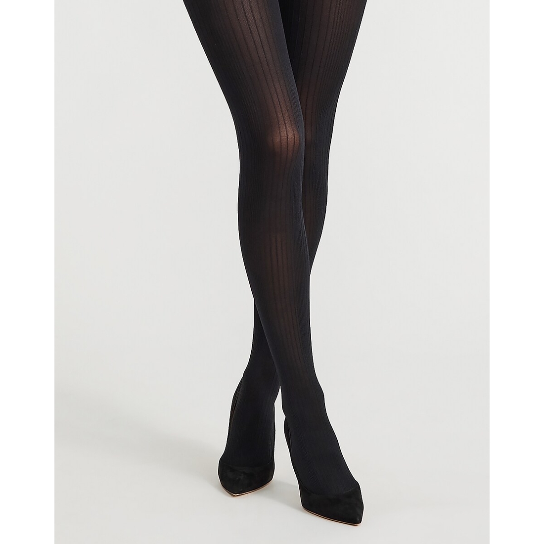 Express Black Ribbed Opaque Full Tights