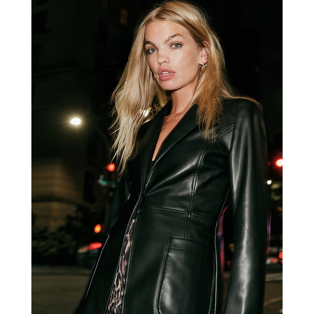 Express x bebe | Faux Leather Fitted One Button Blazer