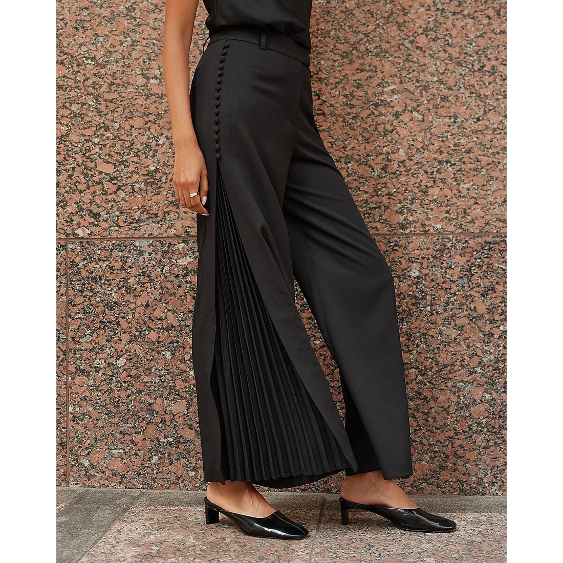 Express High Waisted Side Button Pleated Wide Leg Trouser