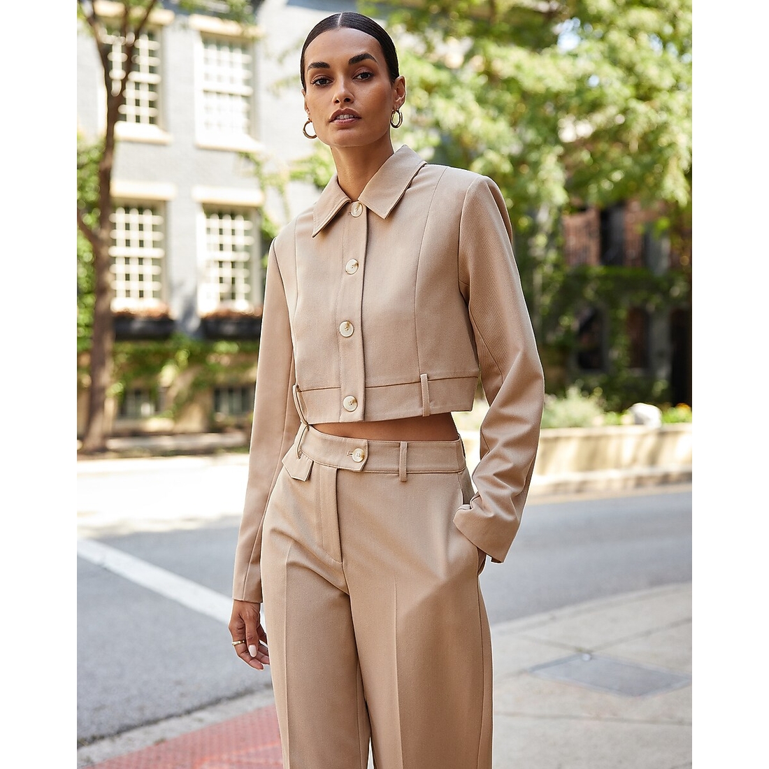 Express Novelty Button Cropped Blazer