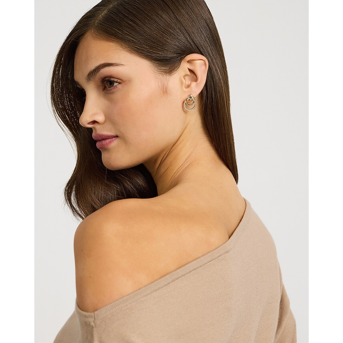 Express Pave Gold Circular Drop Door Knocker Stud Earrings