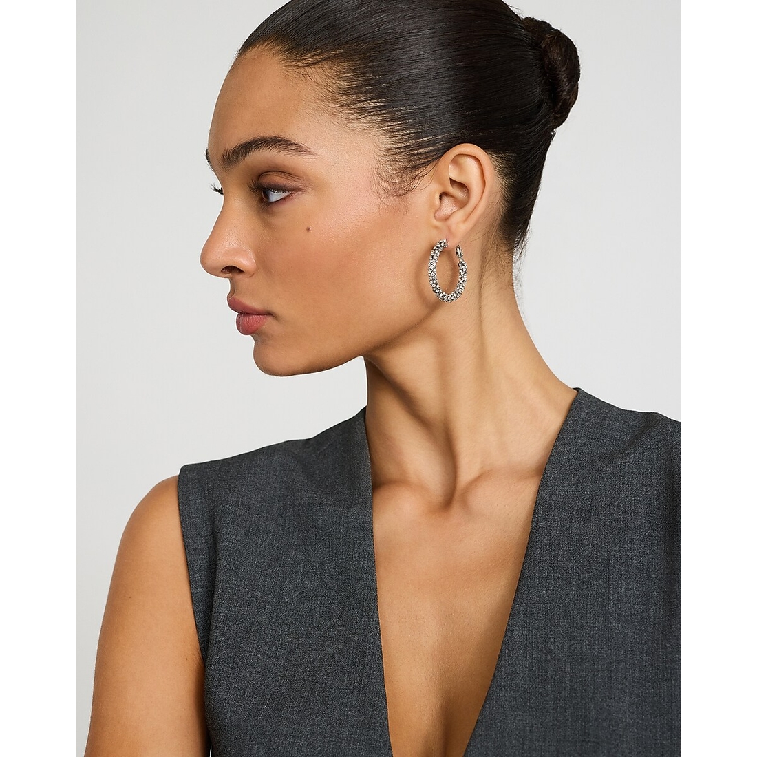 Express Pave Silver Huggie Earrings
