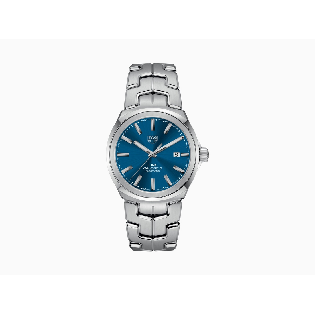 TAG Heuer Link Date Calibre 5 Automatic 41 mm Watch - Blue Dial - Steel Case and Band available now at Desert Hills Premium Outlets®
