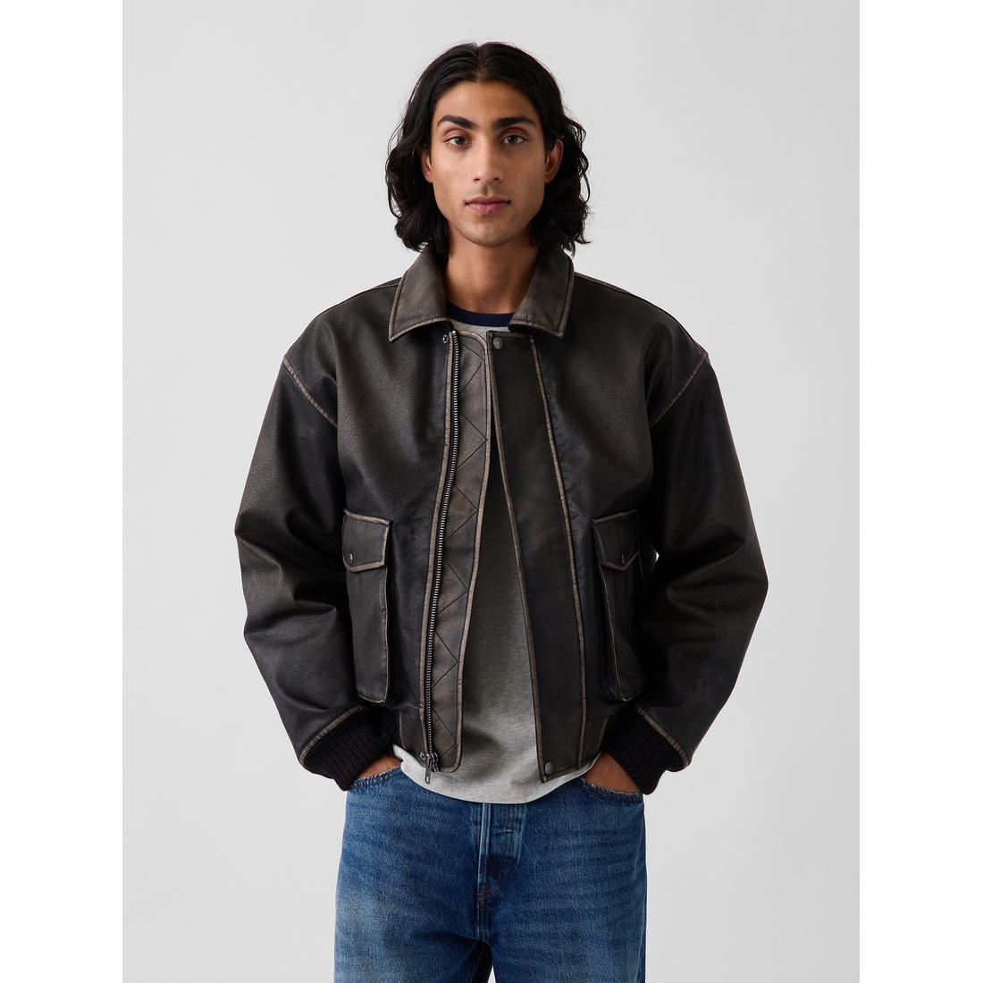 Gap Men's Recycled Vegan Leather Bomber Jacket