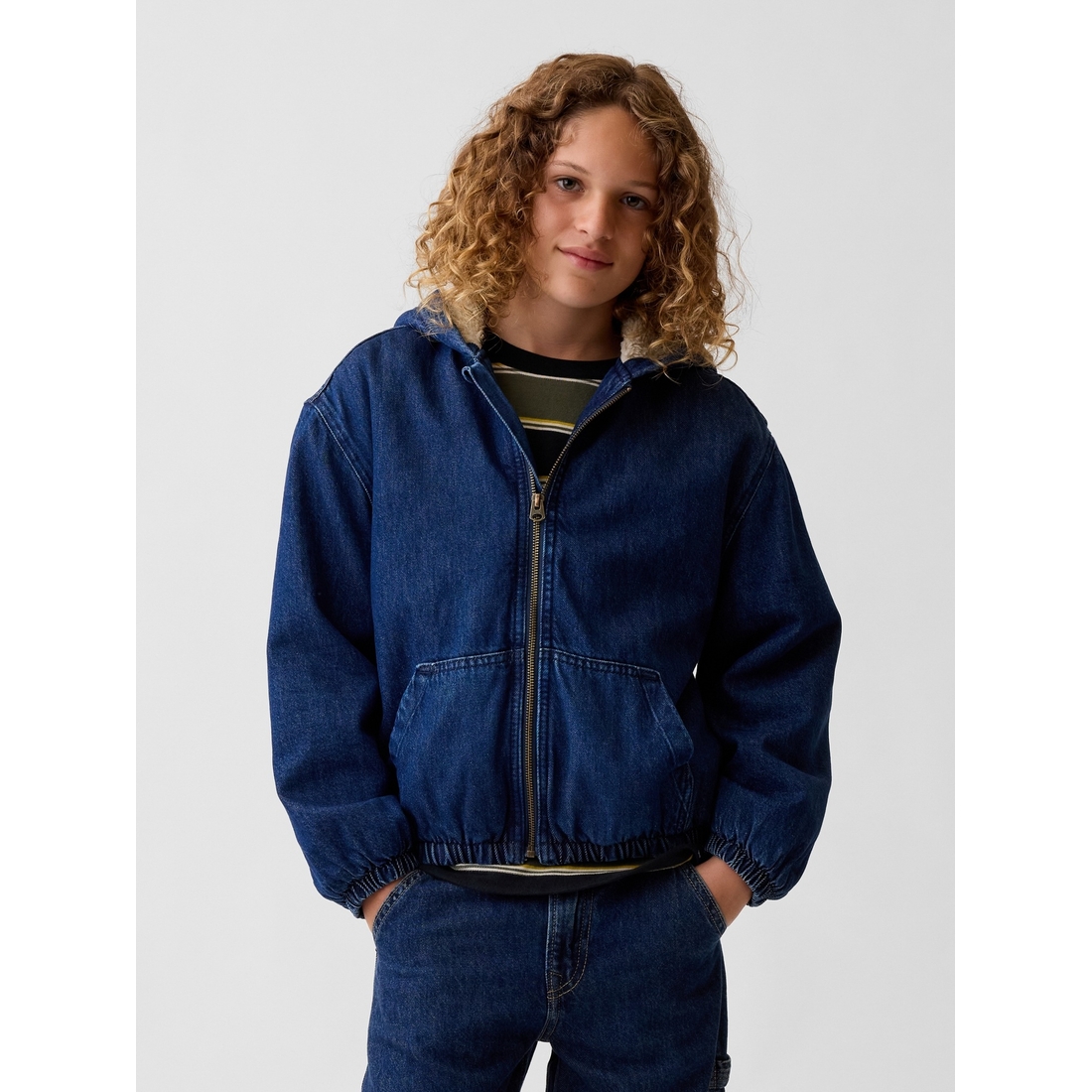 Gap Boys' Sherpa-Lined Hooded Canvas Jacket