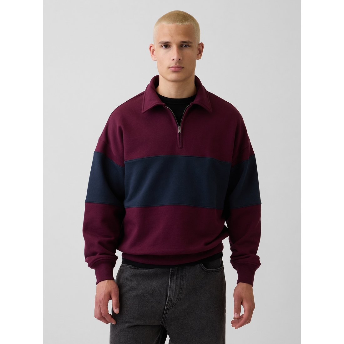 Gap Men's Heavyweight Oversized Stripe Half-Zip Pullover