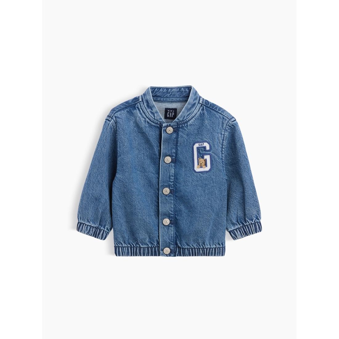 Gap Baby Denim Brannan Bear Varsity Logo Jacket