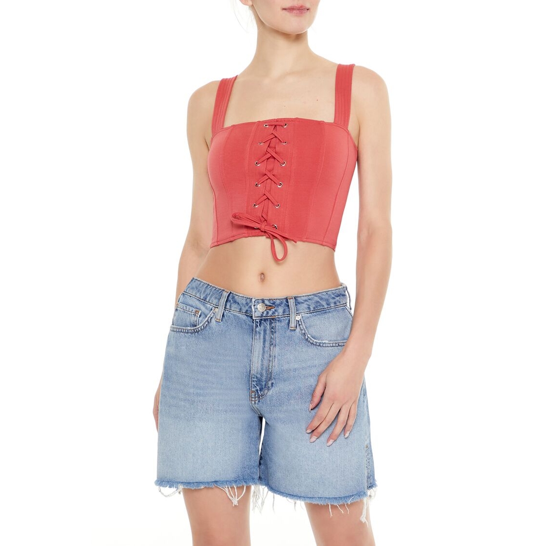 Forever 21 Women's Lace-Up Crop Top available now at The
