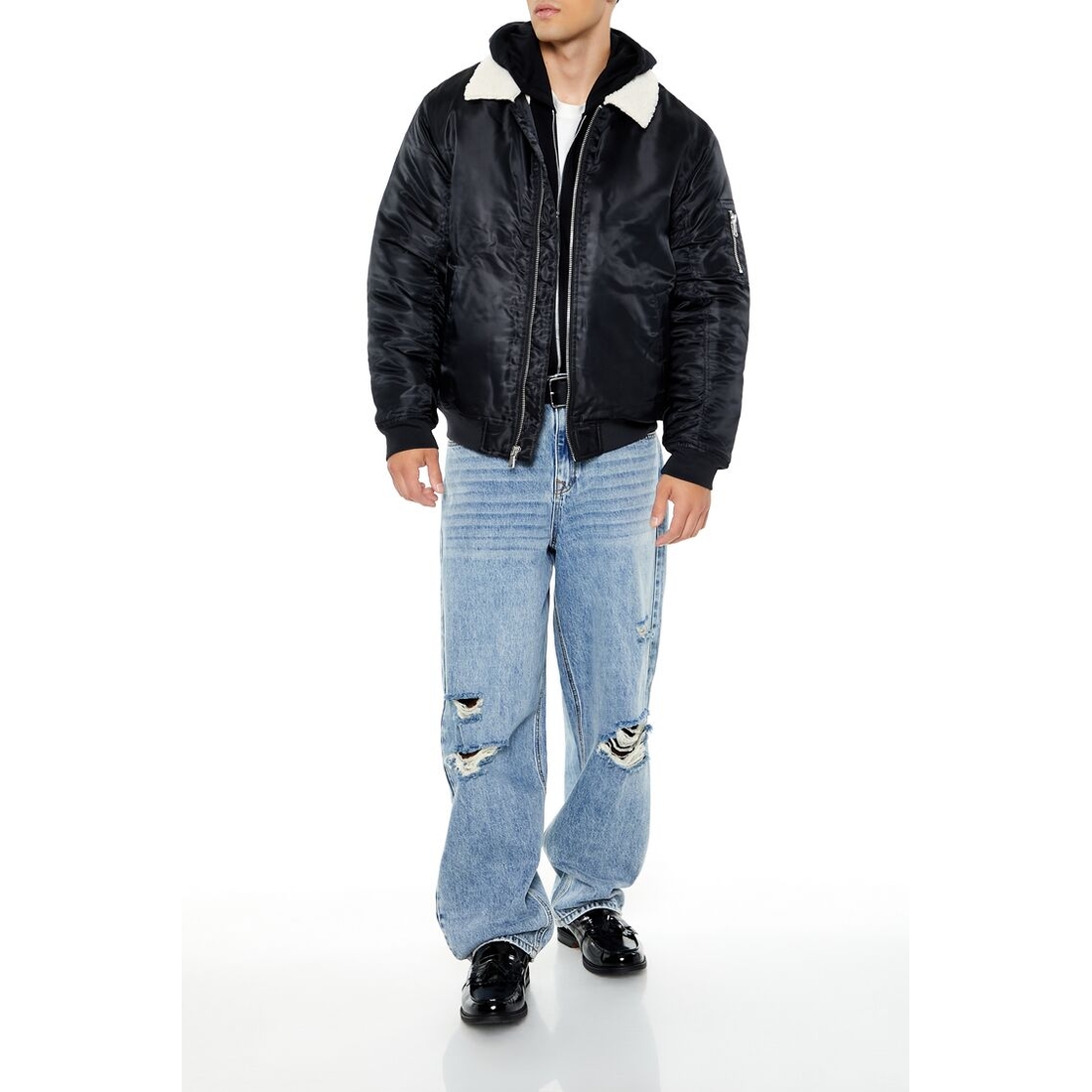Forever 21 Men's Faux Shearling-Collar Bomber Jacket Forever 21 Men's Faux Shearling-Collar Bomber Jacket