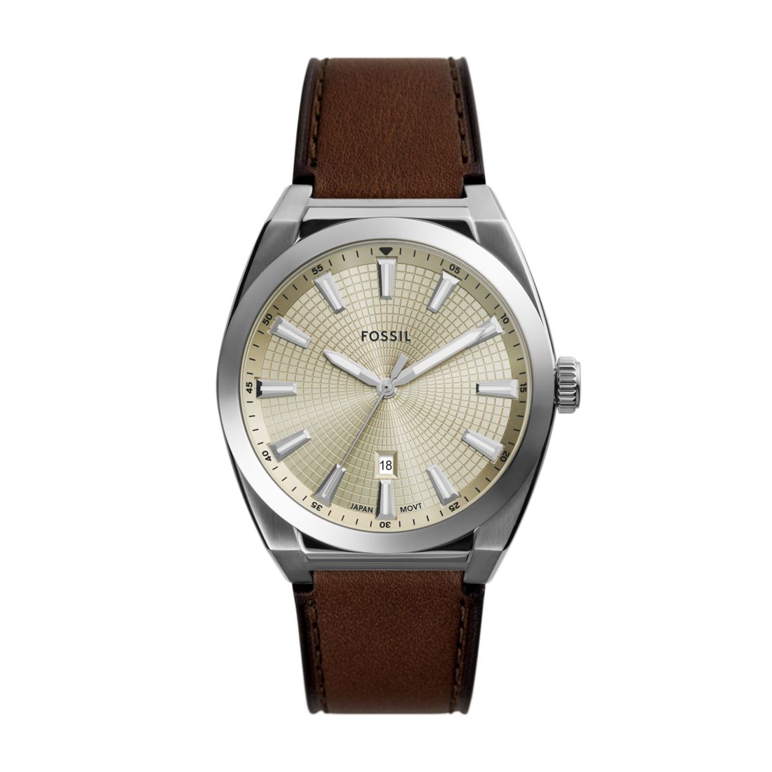 Fossil Men's Everett 42Mm Three-Hand Date Brown Leather Watch