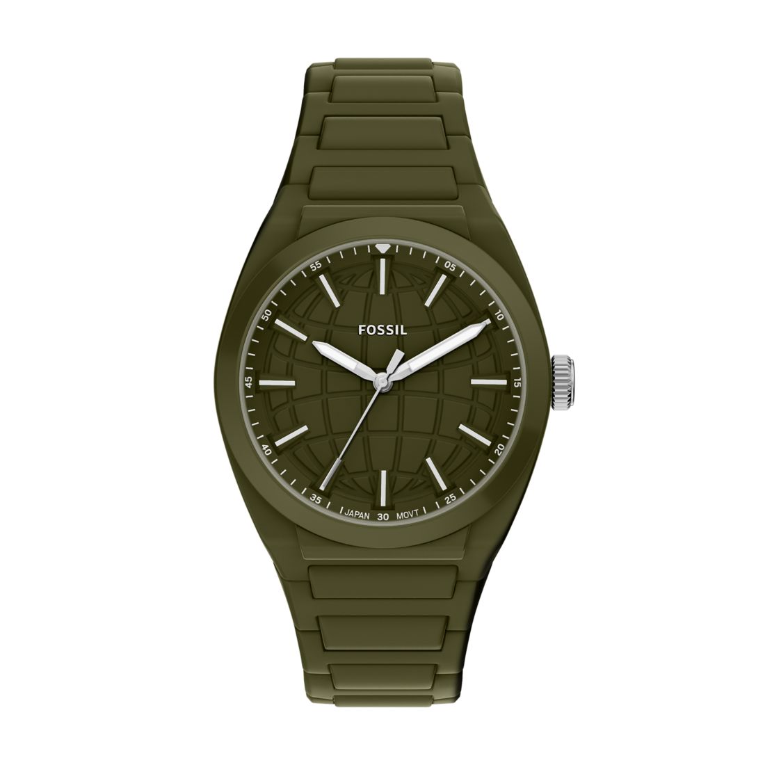 Fossil Men's Everett 42Mm Three-Hand Olive Silicone Watch