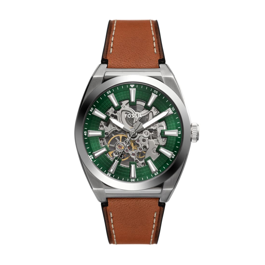 Fossil Men's Everett 42Mm Automatic Brown Leather Watch