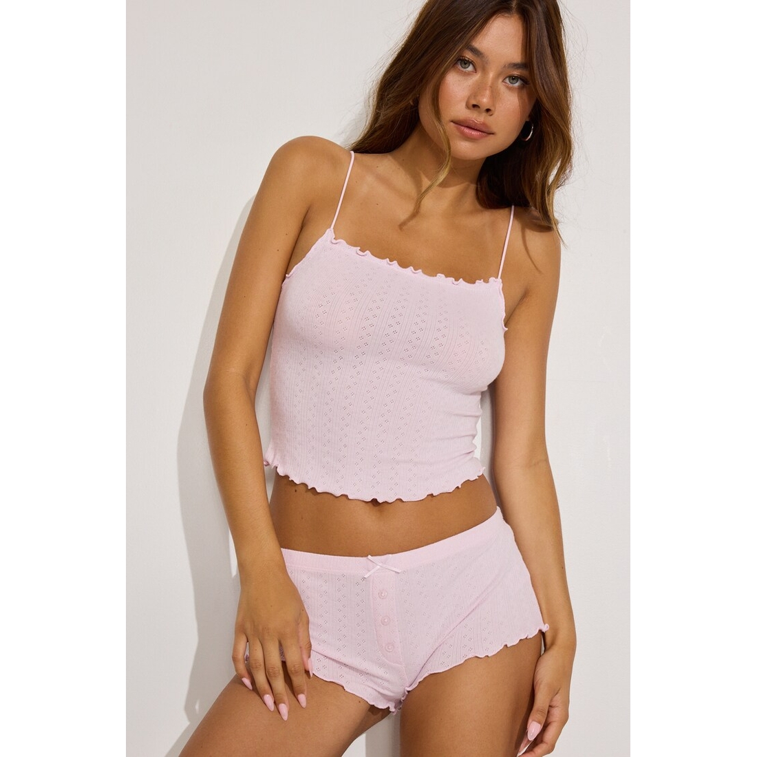 Garage Pointelle Lettuce Edge Cami Top