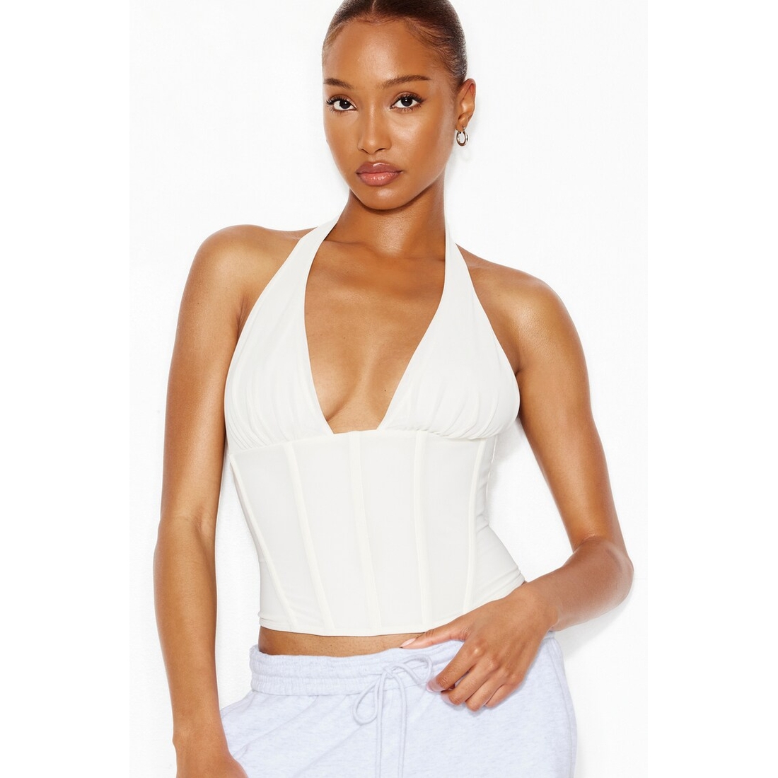 Garage Plunge Halter Mesh Corset Top