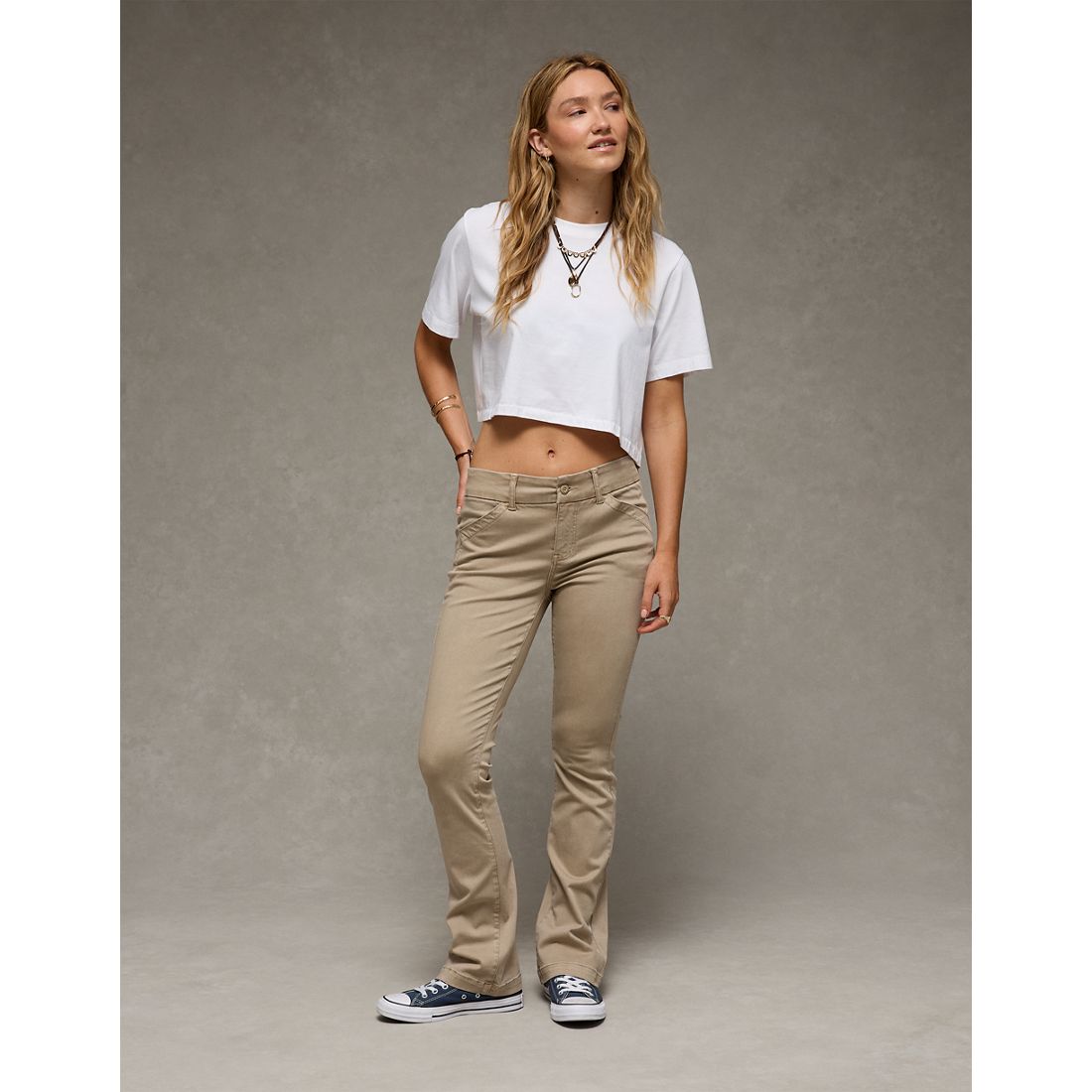 American Eagle AE Stretch Low-Rise Kick Bootcut Khaki Pant
