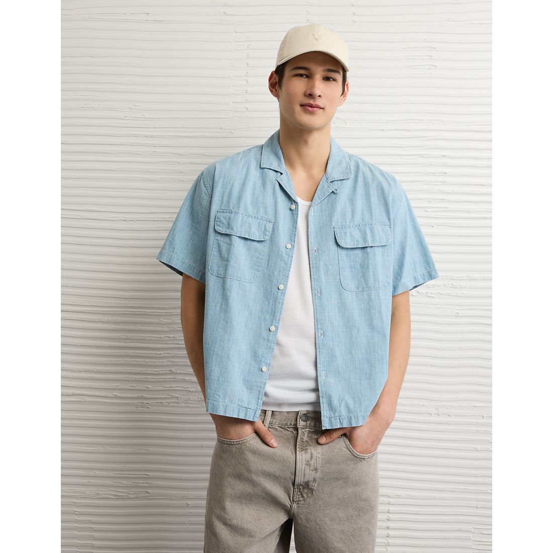 American Eagle AE Relaxed Fit Camp Collar Button-Up Shirt