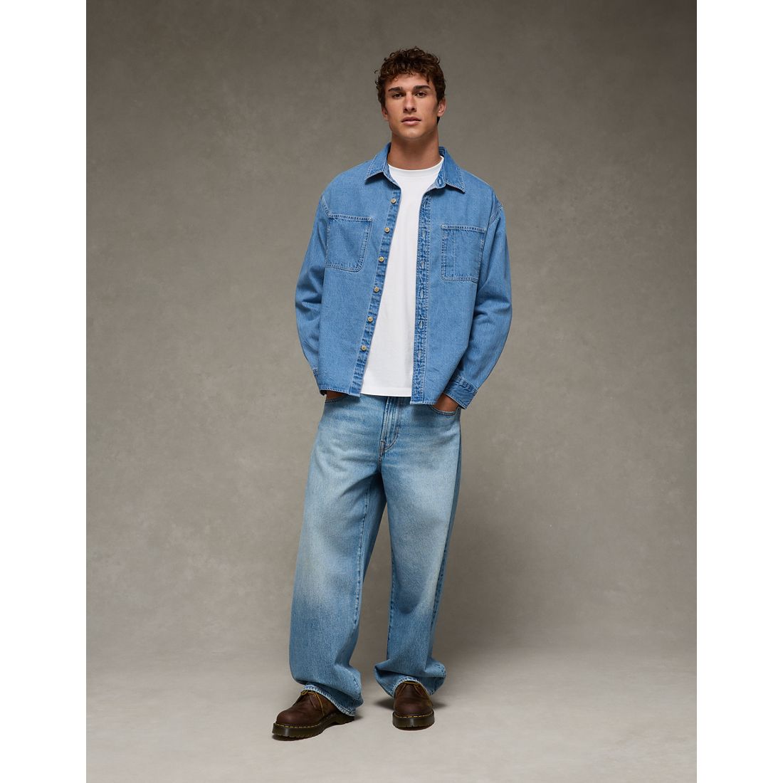 American Eagle AE Relaxed Fit Denim Button-Up Shirt