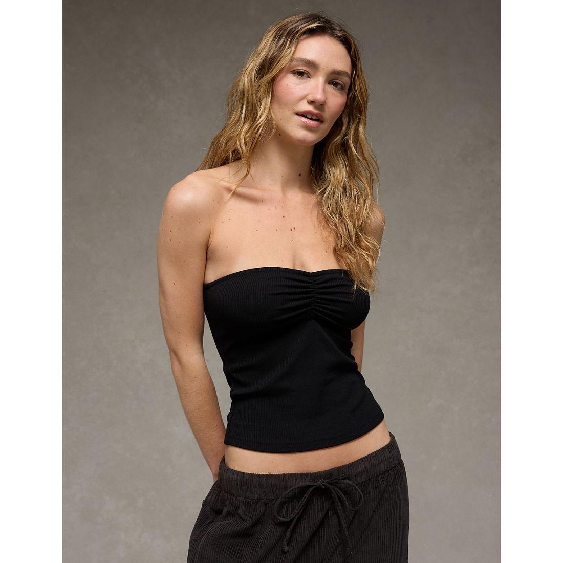 american eagle black strapless dress AE Sweetheart Tube Top available now at Charlotte Premium Outlets® front zipper Women's Black Satin Cup Size:XXS - 30