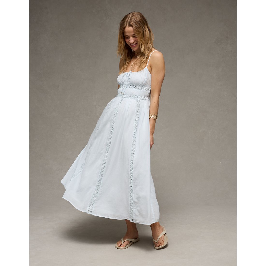 American Eagle AE Tie-Front Lace Midi Dress