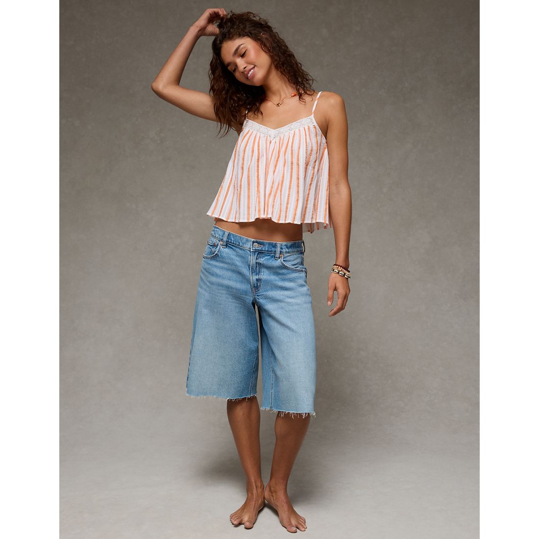 American Eagle AE Cropped Lace-Trim Cami