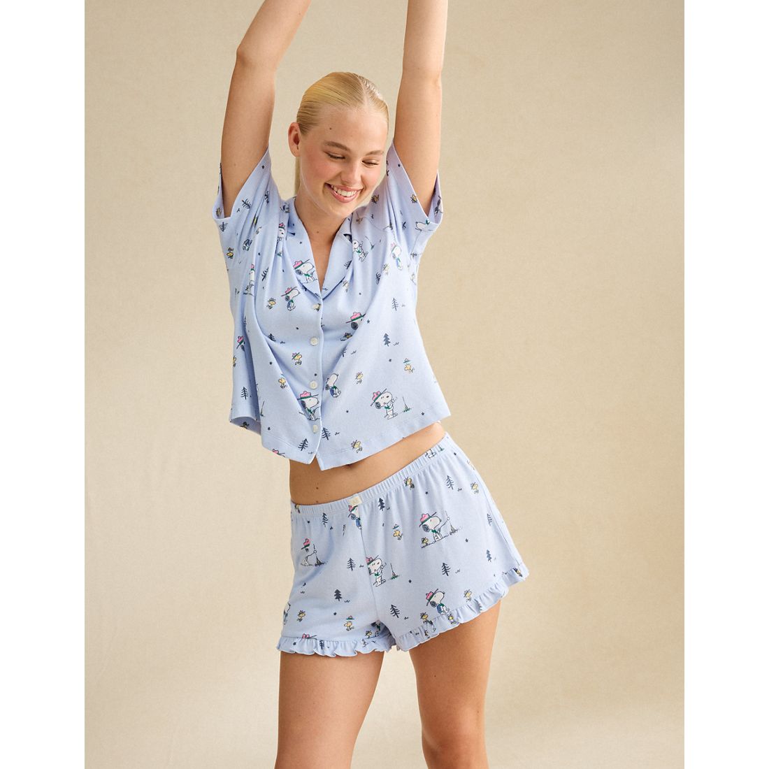 American Eagle AE Luxe Plush Snoopy Button-Up PJ Set