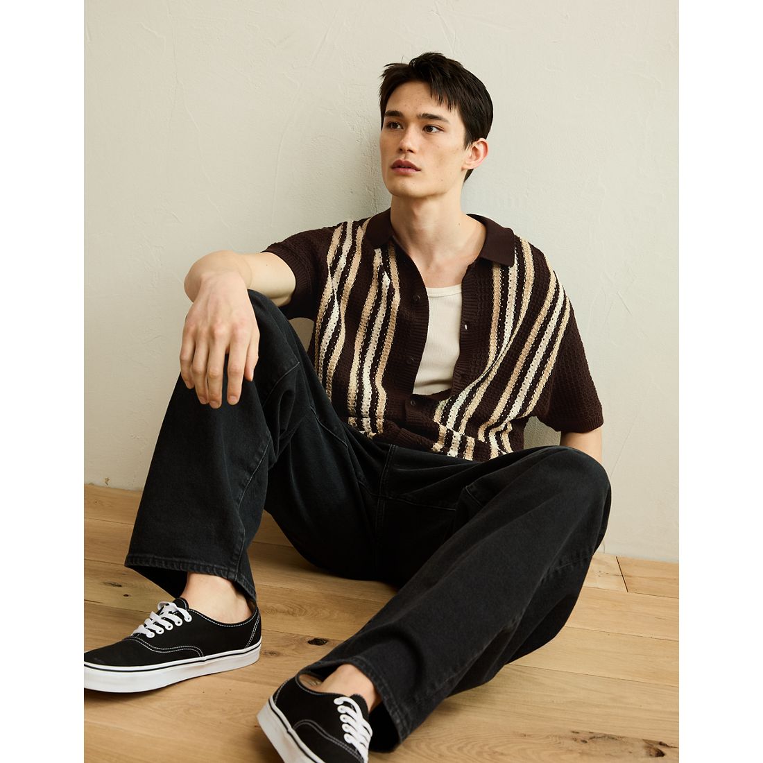 American Eagle AE Striped Button-Up Sweater Polo