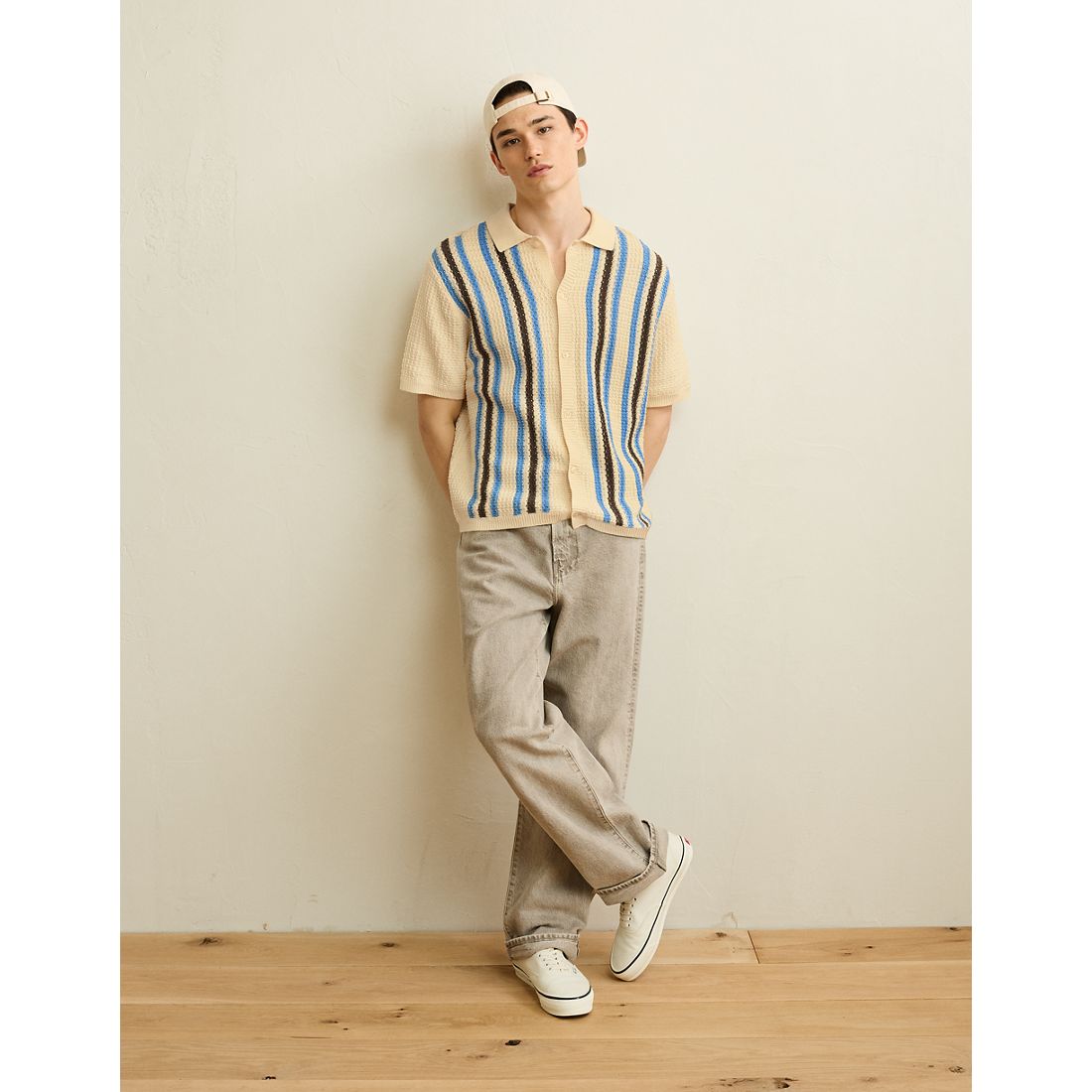 American Eagle AE Striped Button-Up Sweater Polo