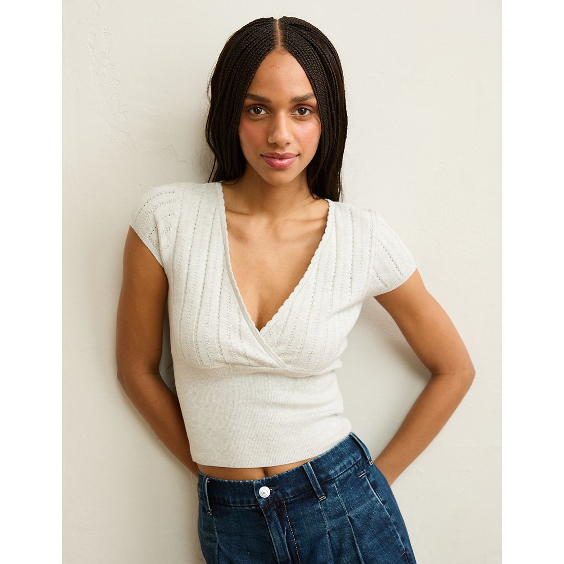 American Eagle AE V-Neck Crossover Sweater Tee