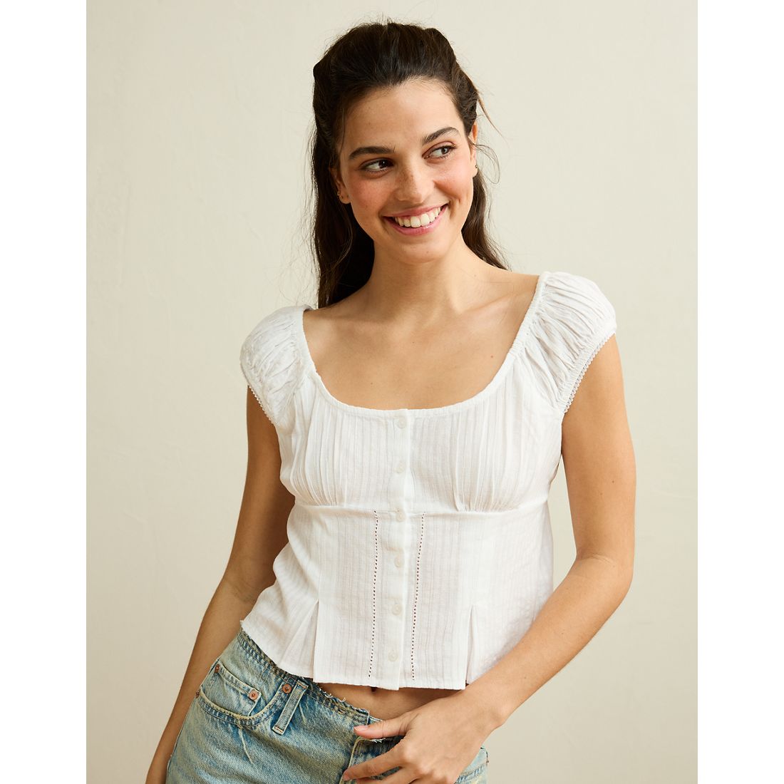 American Eagle AE Cap-Sleeve Button-Up Top