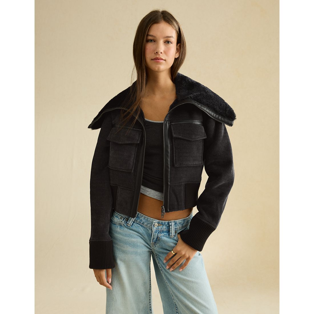 American Eagle AE Shrunken Corduroy Bomber Jacket