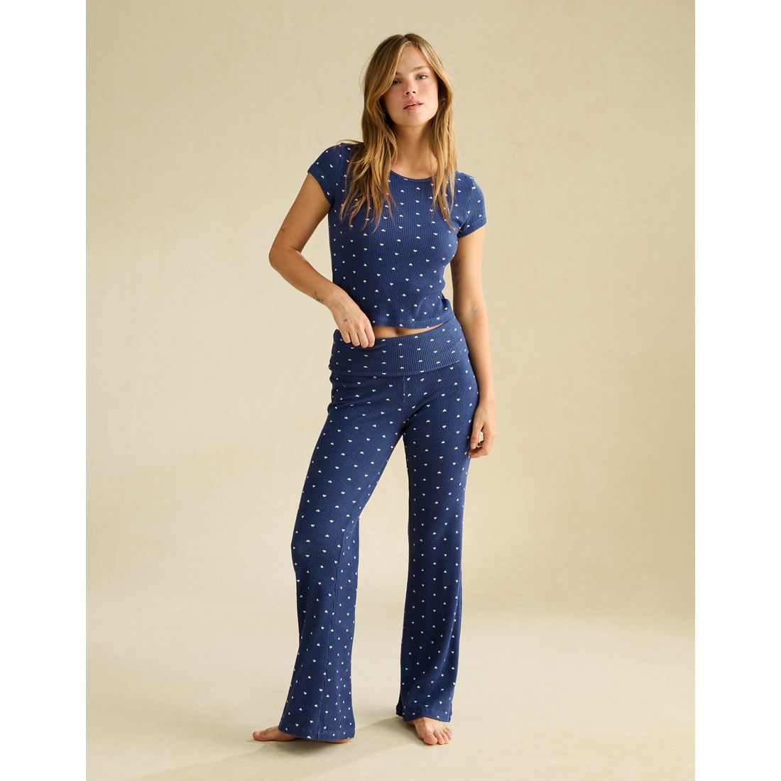 American Eagle AE Luxe Plush Waffle Foldover Flare Pant