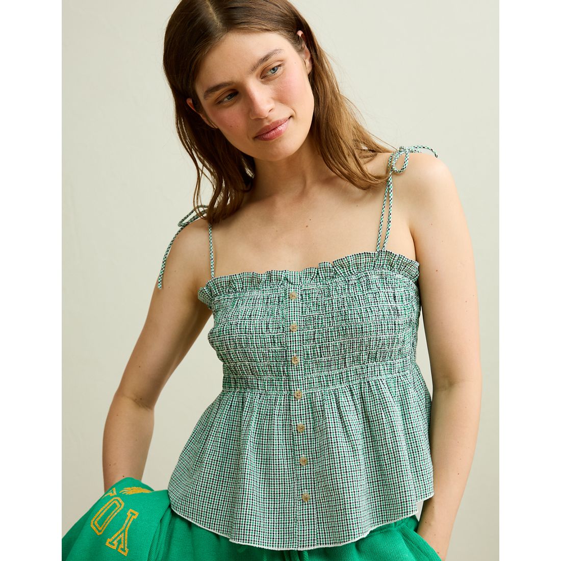 American Eagle AE Smocked Button-Up Cami