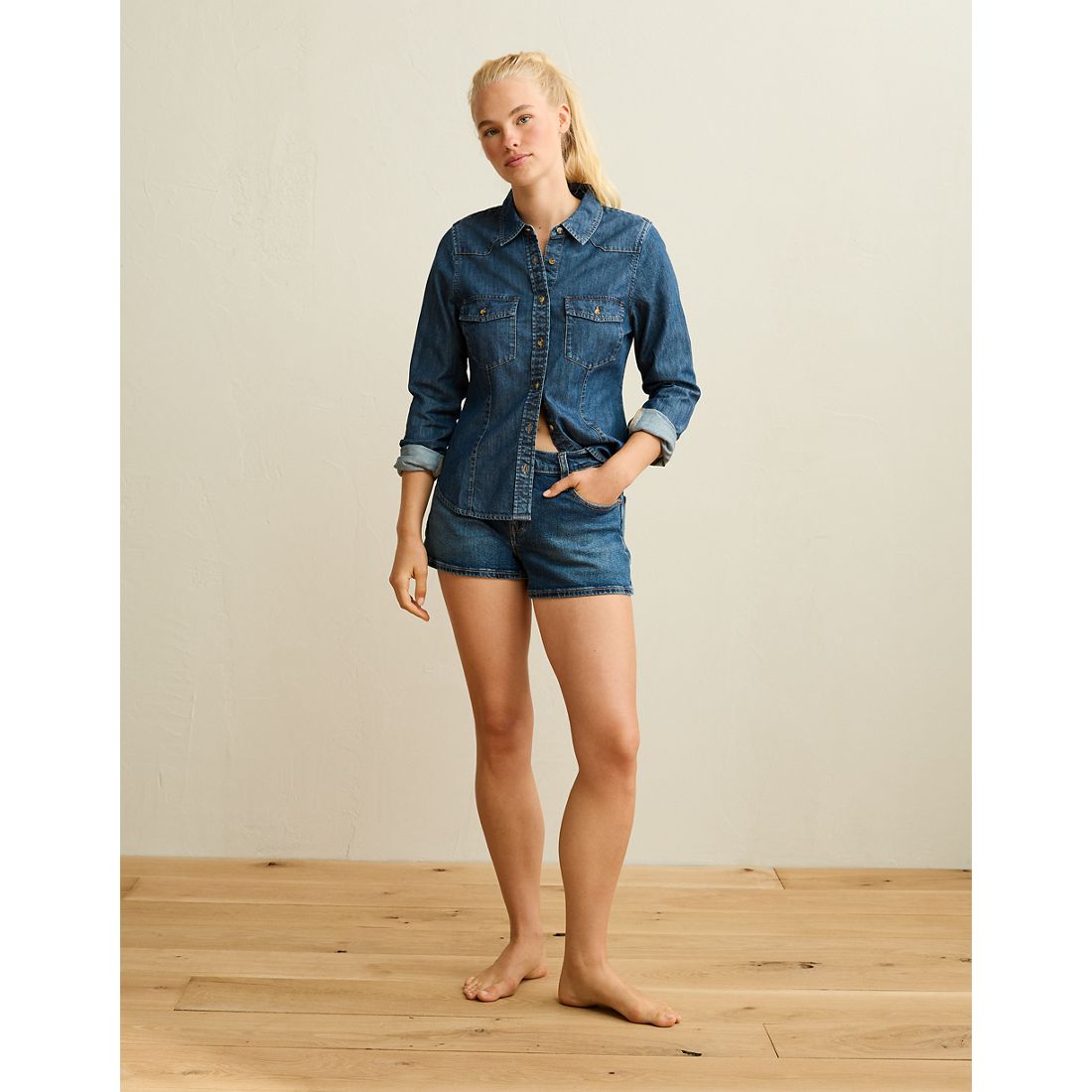 American Eagle AE Fitted Denim Button-Up Shirt