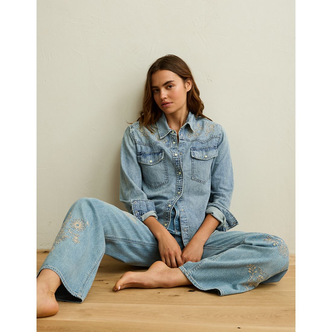 American Eagle AE Throwback Denim Button-Up Shirt