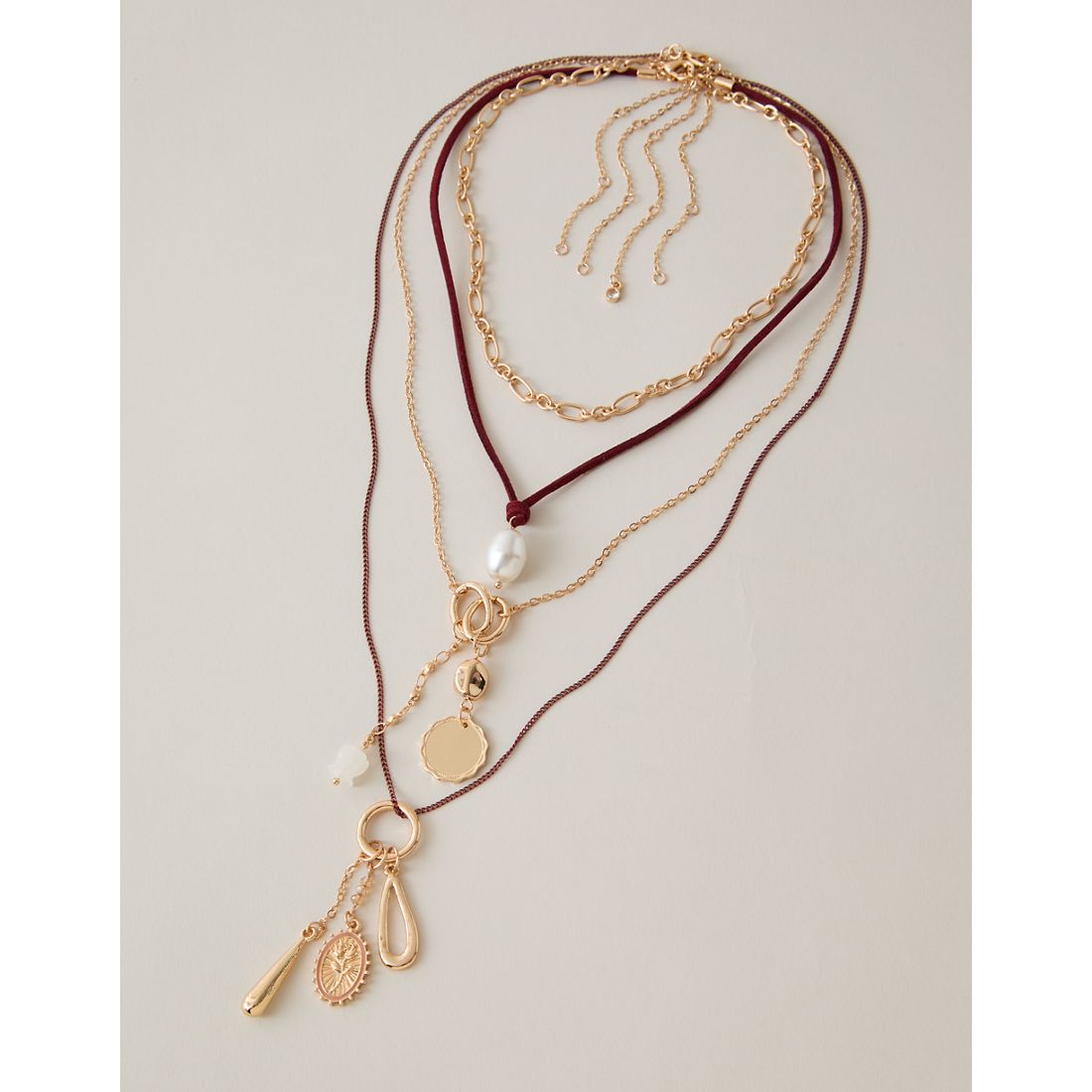 American Eagle AE Burgundy Layered Necklace 4-Pack