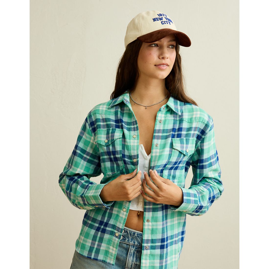 American Eagle AE Throwback Flannel Button-Up Shirt