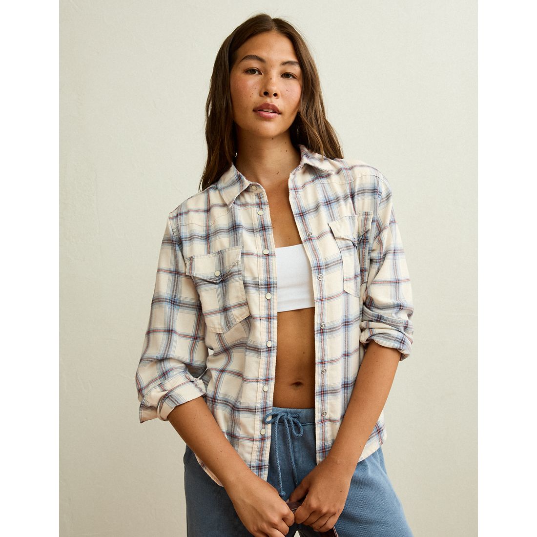 American Eagle AE Throwback Flannel Button-Up Shirt