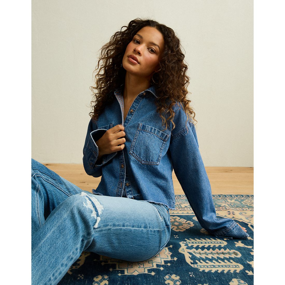 American Eagle AE Cropped Button-Up Shirt