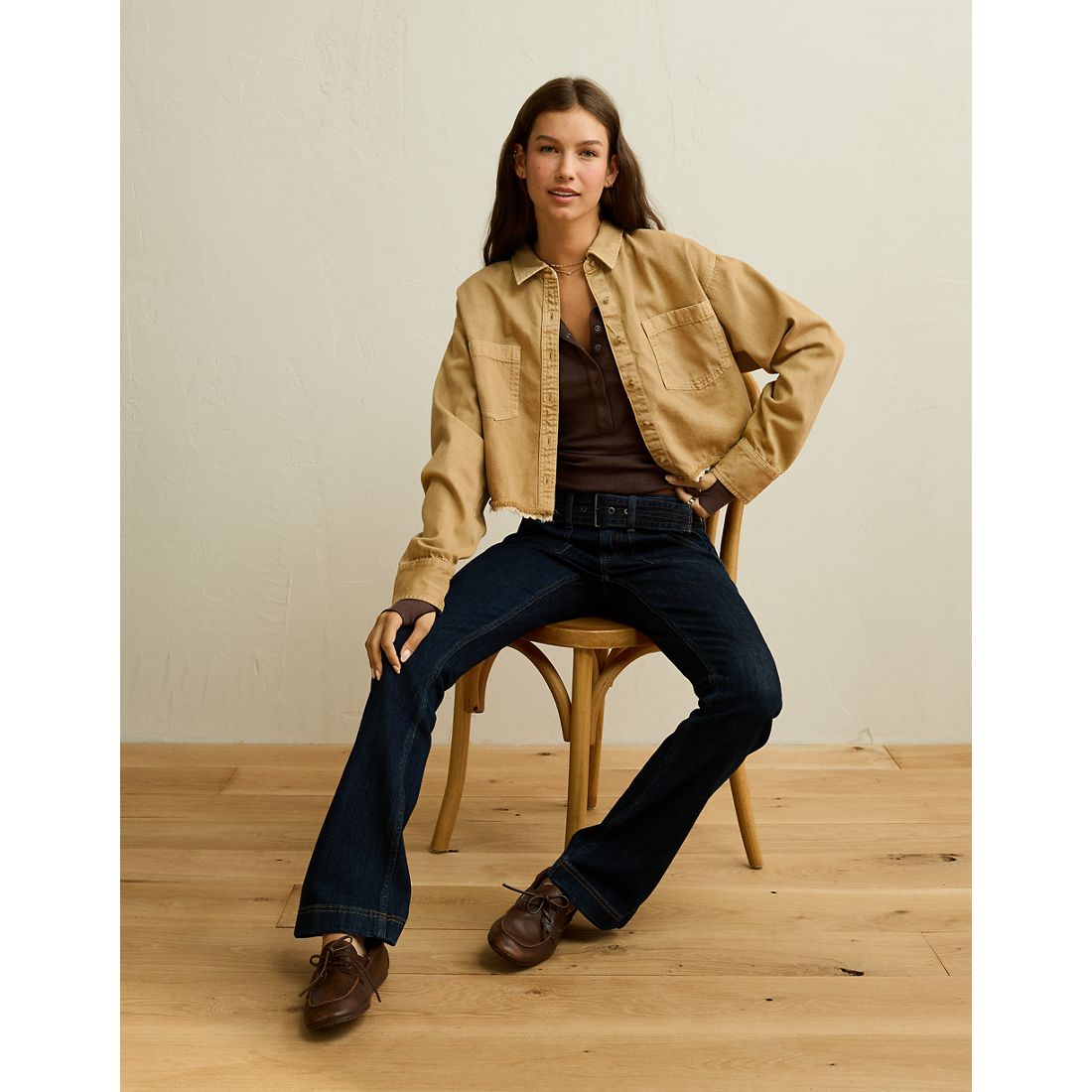 American Eagle AE Cropped Button-Up Shirt