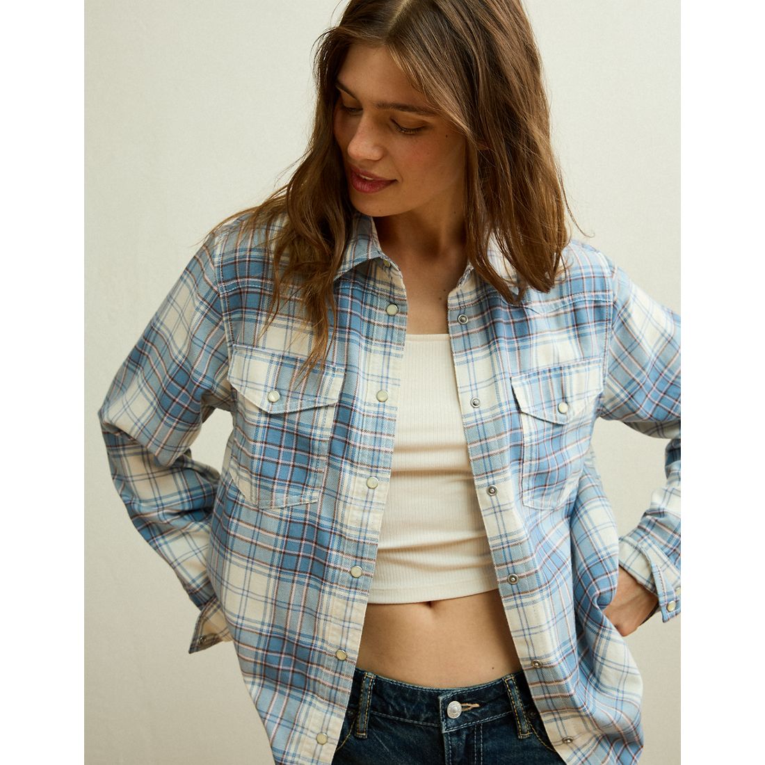 American Eagle AE Throwback Flannel Button-Up Shirt