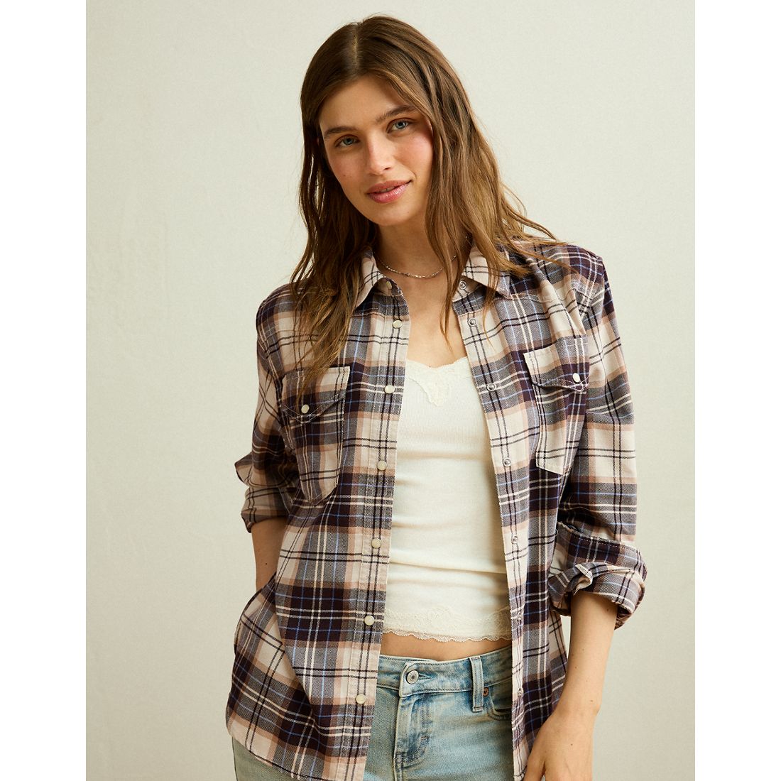 American Eagle AE Throwback Flannel Button-Up Shirt