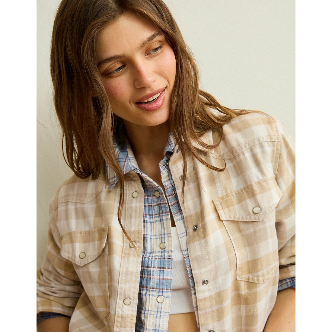 American Eagle AE Throwback Flannel Button-Up Shirt