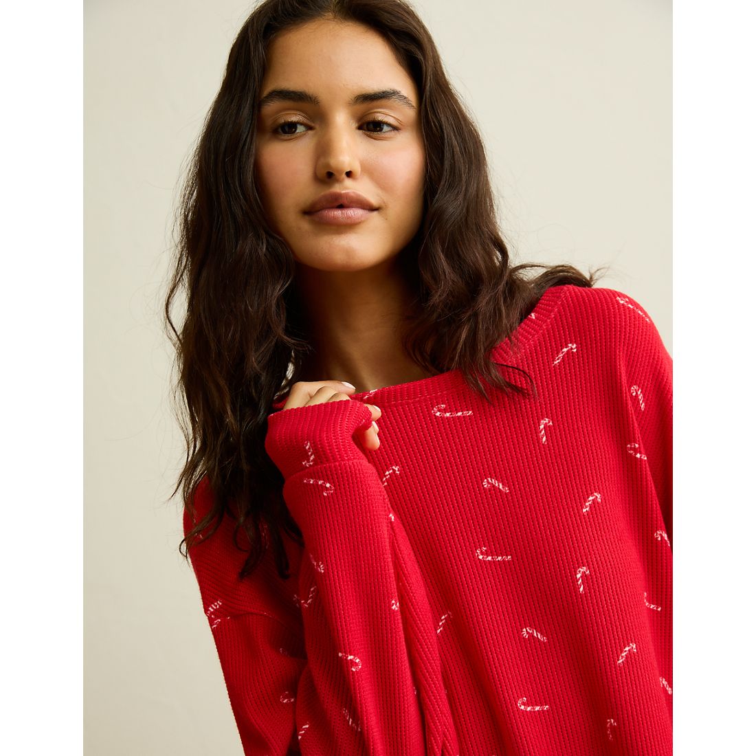 American Eagle AE Luxe Plush Waffle Long Sleeve Top