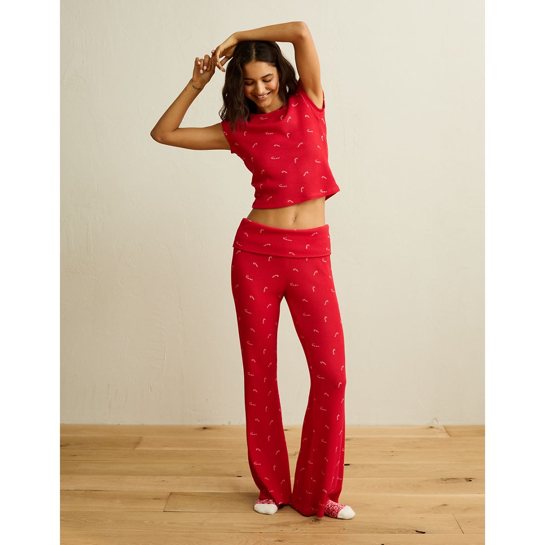 American Eagle AE Luxe Plush Waffle Foldover Pant