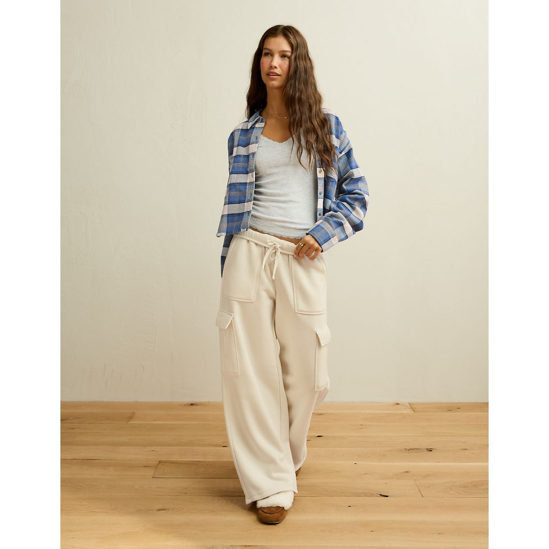 American Eagle AE Cropped Button-Up Shirt