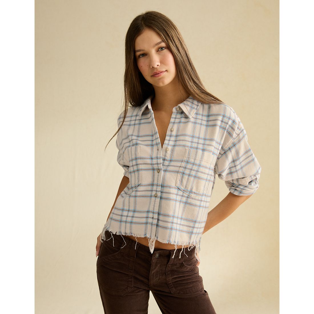 American Eagle AE Cropped Button-Up Shirt