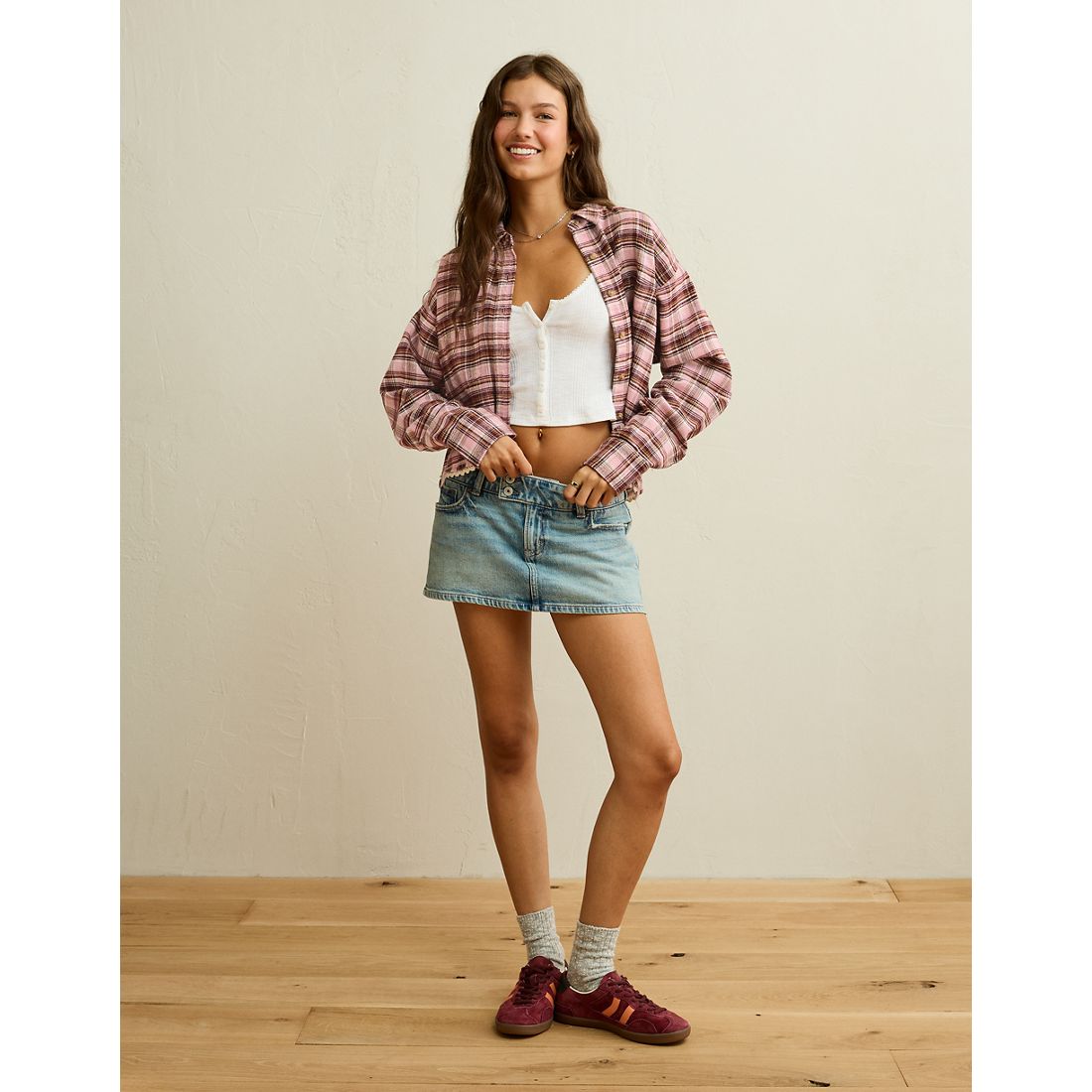American Eagle AE Cropped Button-Up Shirt